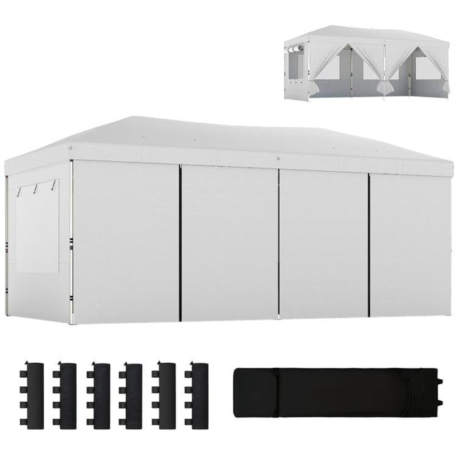 3 x 6 m Pop Up Canopy with UV50+ Protection Garden Gazebo with 6 Sidewalls, White