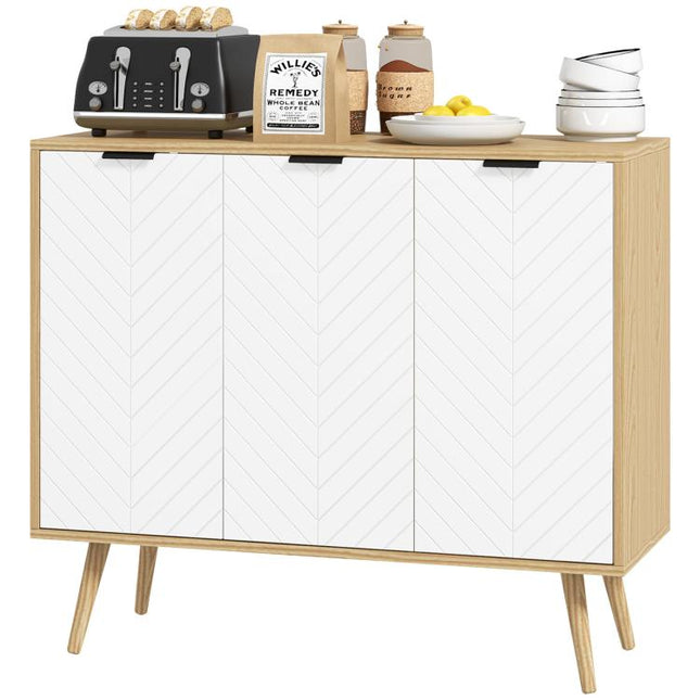 Modern Sideboard and Buffet, Dining Room Cabinet with Adjustable Shelves and 3 Doors, White