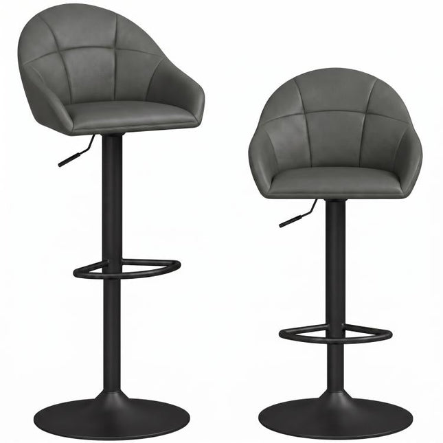 Bar Stools Adjustable Heights Breakfast Bar Stools Backrest Armrests Set of 2 with Rubber Ring Metal Base, Grey