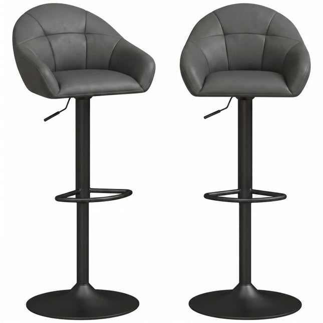 Bar Stools Adjustable Heights Breakfast Bar Stools Backrest Armrests Set of 2 with Rubber Ring Metal Base, Grey