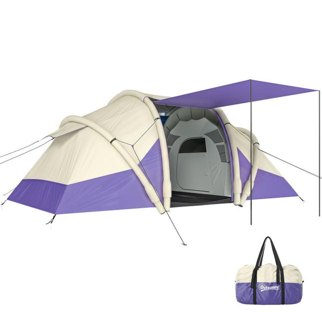 Inflatable Tent 2 Bedroom Tunnel Design Windproof Air Tent with Carry Bag for 4 Person