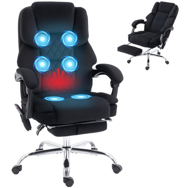 Office Chair with 6-point Vibration Massage and Heat, Fabric Desk Chair with Footrest, High Back, Black