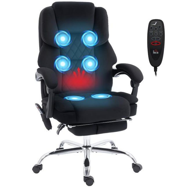 Office Chair with 6-point Vibration Massage and Heat, Fabric Desk Chair with Footrest, High Back, Black