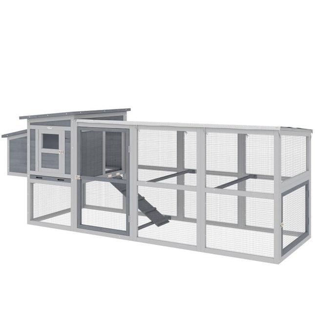 Large Chicken Coop, Wooden Hen House with Covered Run, Nesting Box, Pull-Out Tray, Opening Asphalt Roof