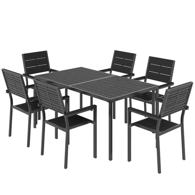 7 Pieces Outdoor Dining Set, Patio Table and Chairs for 6, Garden Dining Furniture Set with Slatted Tabletop
