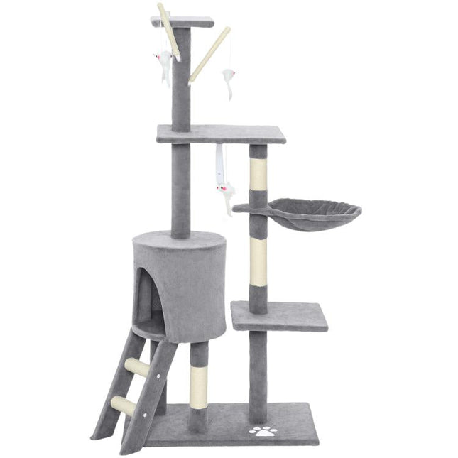 Multi-Level Cat Tower, 134cm Cat Tree with Condo and Sisal Scratching Posts for Indoor Kittens, Grey
