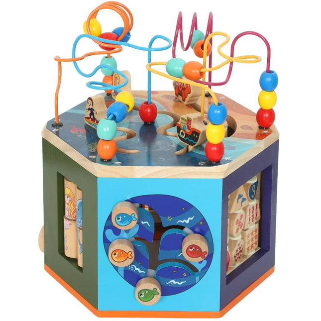 Wooden Activity Cube, Baby Toys with Bead Maze, Pattern Sorter for Toddlers Boys and Girls 18+ Months