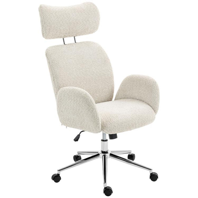 Office Chair with Adjustable Headrest, Spring Pack, Curved Line, Boucle Fabric - Pale Grey