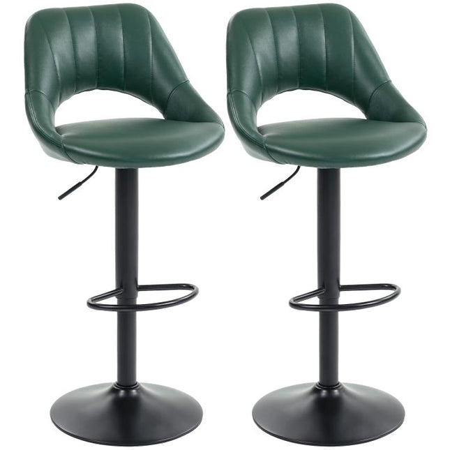Set of Two Faux Leather Bar Stools - Dark Green