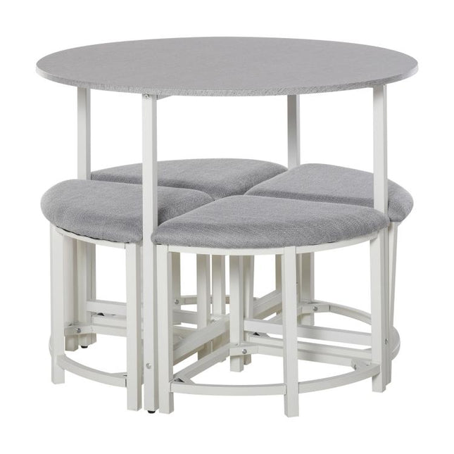 Modern Round Dining Table Set with 4 Upholstered Stools for Dining Room, Kitchen, Grey