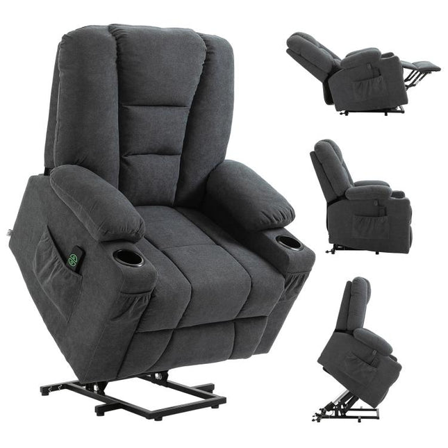 Oversized Riser and Recliner Chairs for the Elderly, Fabric Upholstered Lift Chair for Living Room with Remote Control, Side Pockets, Cup Holder, Charcoal Grey