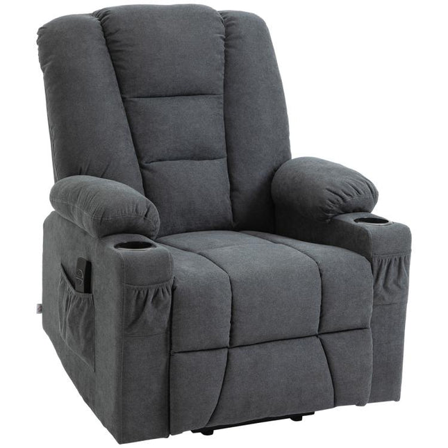 Oversized Riser and Recliner Chairs for the Elderly, Fabric Upholstered Lift Chair for Living Room with Remote Control, Side Pockets, Cup Holder, Charcoal Grey