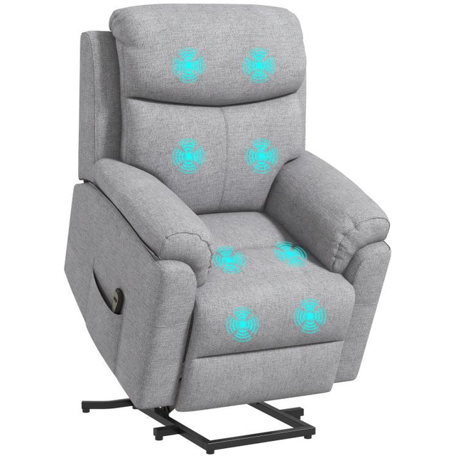 Riser and Recliner Chair with Massage for Elderly, PU Leather Overstuffed Power Lift Chair with Thick Back, Headrest, Removable Armrests, Side Pockets, Lift Armchair for Living Room, Grey