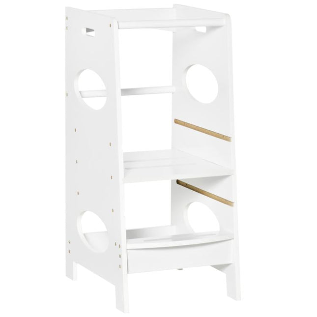Toddler Step Stool Kids Adjustable Standing Tower with Safety Rail for Kitchen Counter White