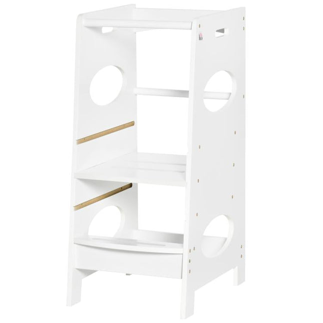 Toddler Step Stool Kids Adjustable Standing Tower with Safety Rail for Kitchen Counter White