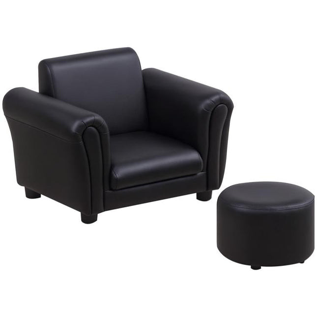 Toddler Chair Single Seater Kids Sofa Set, 54 x 42 x 41cm, Kids Sofa with Stool, Black