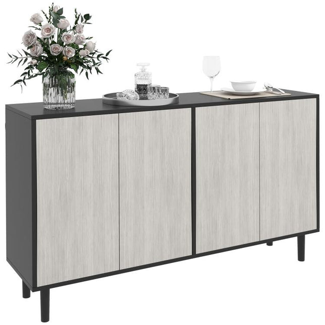 Kitchen Sideboard Storage Cabinet for Living Room with Adjustable Shelves 4 Doors and Pine Wood Legs Black