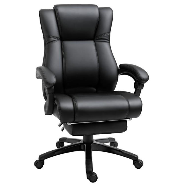 Executive Office Chair for Home, PU Leather Computer Chair, Swivel Desk Chair with Footrest, Wheels, Adjustable Height, Black