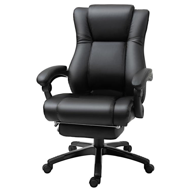 Executive Office Chair for Home, PU Leather Computer Chair, Swivel Desk Chair with Footrest, Wheels, Adjustable Height, Black