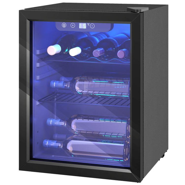 16 Bottle Wine Cooler, 48 Litre Capacity, 4-16 DegreesC Under Counter Drinks Beer Wine Fridge with Glass Door, LED Light, Black