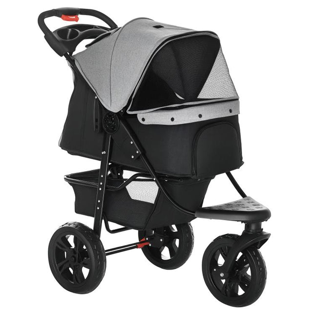 Dog Stroller Foldable Pet Pram, 3 Wheels Dog Pushchair with Brake, for Small Miniature Breeds, Cats, Grey
