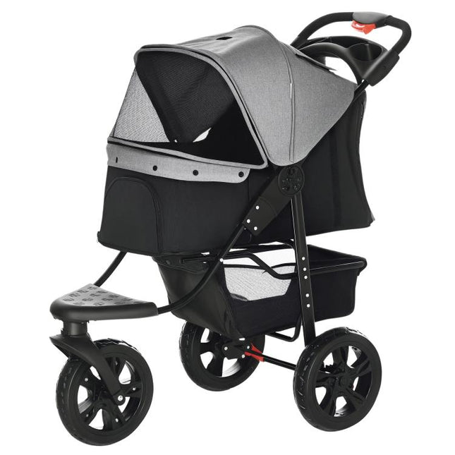 Dog Stroller Foldable Pet Pram, 3 Wheels Dog Pushchair with Brake, for Small Miniature Breeds, Cats, Grey