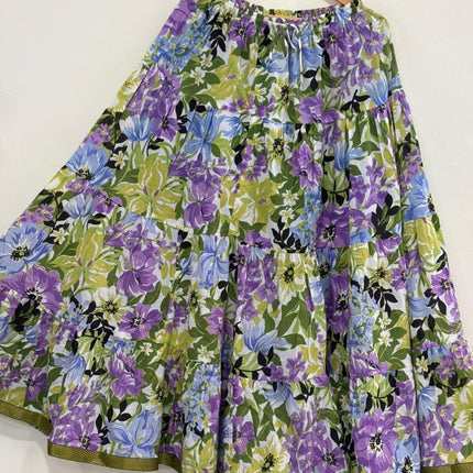 Blackfever Women's Purple & Green Floral Tiered Maxi Skirt - 100% Cotton