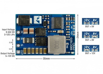 Matek BEC12S-PRO, 9-55V TO 5V/8V/12V-5A Power Module