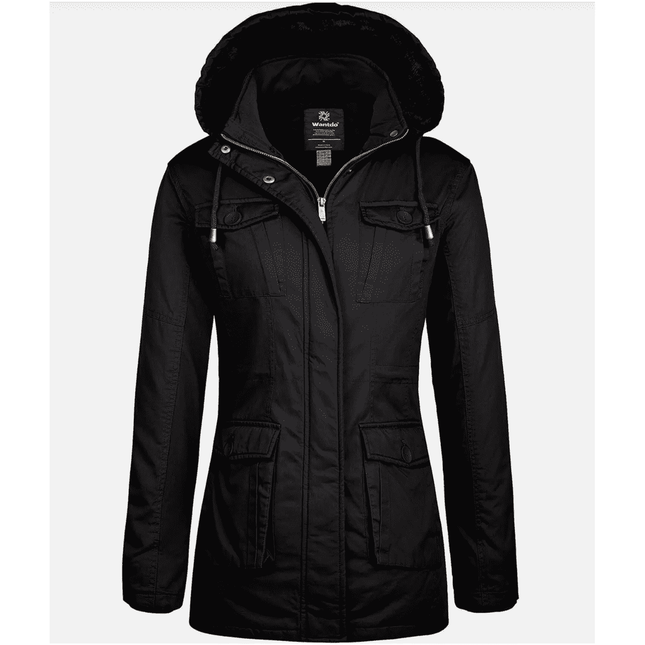 Womens Parka Jacket Winter Fleece Lined Hooded Warm Coat Black Size M Wantdo