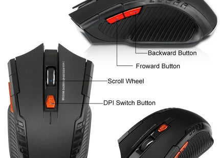 2.4G Wireless Black Mouse - 1600DPI Optical PC Computer Gaming USB Receiver
