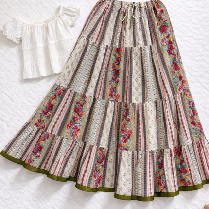 Blackfever Elegant Multicolour Stripe Tiered Maxi Skirt– Free Size