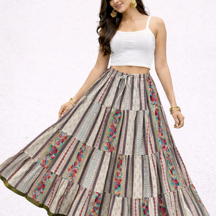 Blackfever Elegant Multicolour Stripe Tiered Maxi Skirt– Free Size