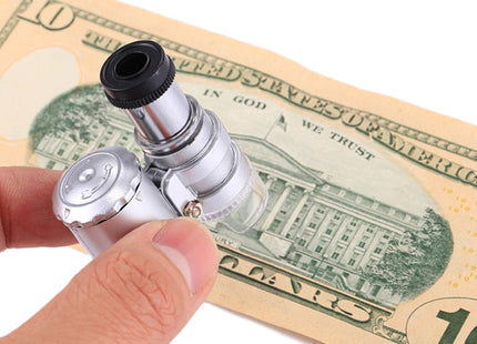 Mini Portable 60X Jewelry Appraisal Microscope with LED Light & Currency Detecting Function