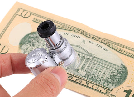 Mini Portable 60X Jewelry Appraisal Microscope with LED Light & Currency Detecting Function