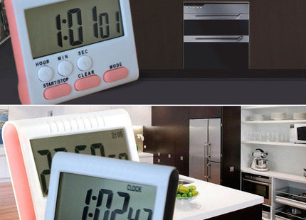 Kitchen Timer 24 Hours Digital Alarm Clock LCD Screen Magnetic Backing for Cooking Baking