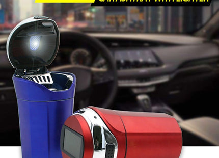 N12E Car Creative Ashtray Solar Power With Light And Cover With Cigarette Liighter