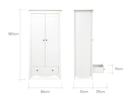 CuddleCo Clara 2 Door Double Wardrobe - White & Ash