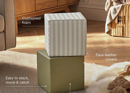 CuddleCo Soft Play Cubes 2 Piece - Cookie Stripe/Olive