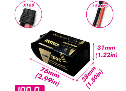 CNHL Ultra Black 1050mAh 22.2V 6S 150C Lipo Battery XT60