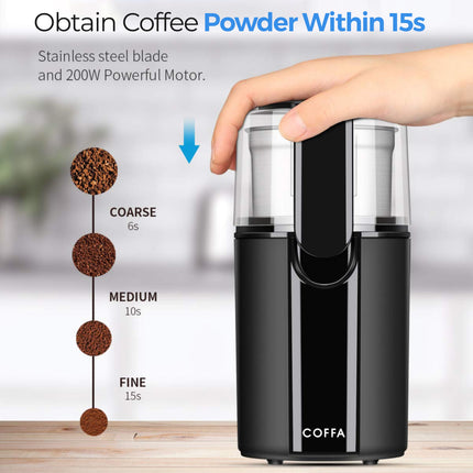 Electric Coffee Grinder 200W 70g with 2 Stainless Steel Bowls Wet & Dry COFFA