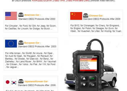 Launch Creader CR3001 Car Color Screen Code Reader OBD2 Fault Detector Diagnostic Tool, Launch Creader CR3001
