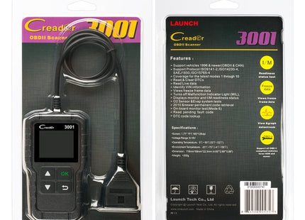 Launch Creader CR3001 Car Color Screen Code Reader OBD2 Fault Detector Diagnostic Tool, Launch Creader CR3001