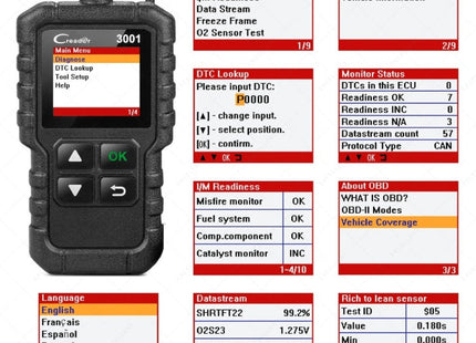 Launch Creader CR3001 Car Color Screen Code Reader OBD2 Fault Detector Diagnostic Tool, Launch Creader CR3001