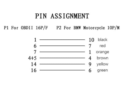 Motorcycle OBD Cable 10PIN to 16PIN Connector Cable for BMW