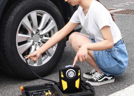 Car 12V Portable Inflatable Cylinder Pedal Pointer Air Pump with Light & Tool Box, Pointer with Tool Box