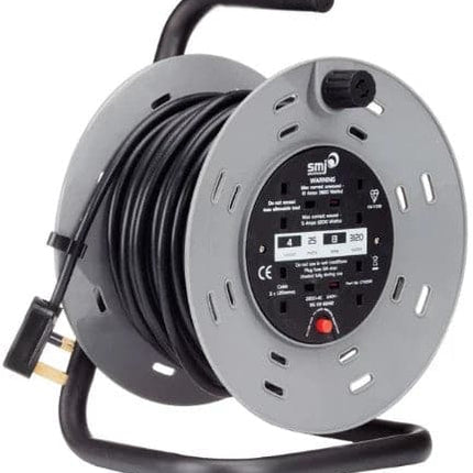 SMJ Electrical 25m 4-Socket 13A Heavy Duty Steel Frame Extension Cable Reel