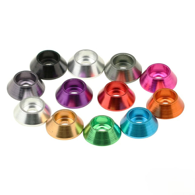 10pc M2 Cone Cup Cap Head Washers Coloured Aluminium Pack