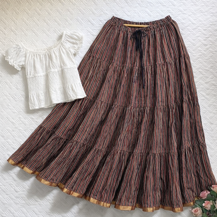 Blackfever Elegant Multicolour Striped Tiered Maxi Skirt – Free Size