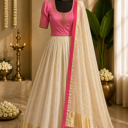 Kerala Half Saree Set – Blush Pink