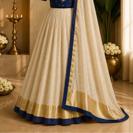 Kerala Half Saree Set – Royal Blue